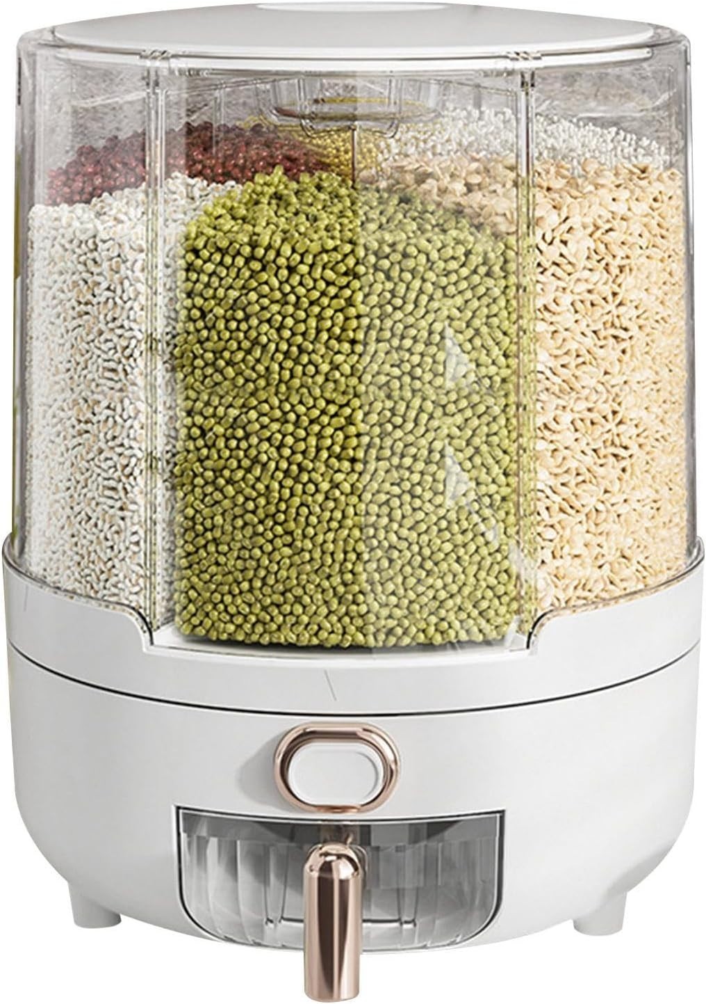 360° Rotating Grain Dispenser 6 Compartment Airtight Food Storage