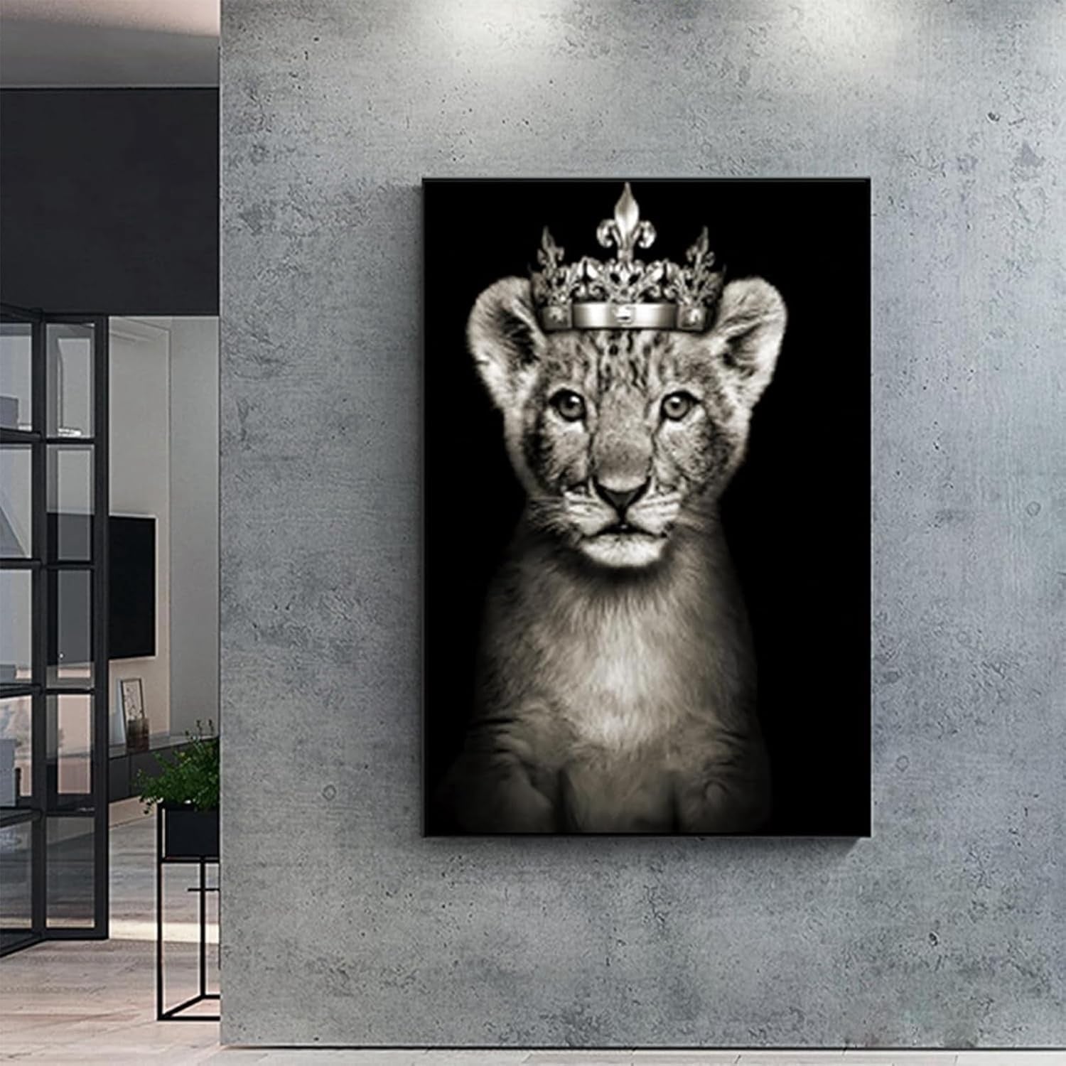 Lion & Lioness Canvas Wall Art Set 3 Black White 40x60cm