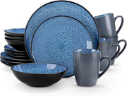16pc Reactive Glaze Dinnerware Set Blue Plates Bowls Mugs Service for 4
