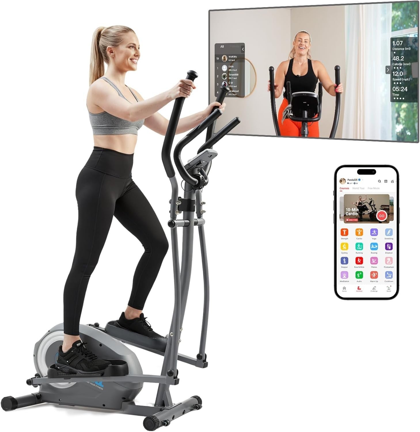 Compact Upright Elliptical Cross Trainer, 8-Level Magnetic Resistance, Full Body