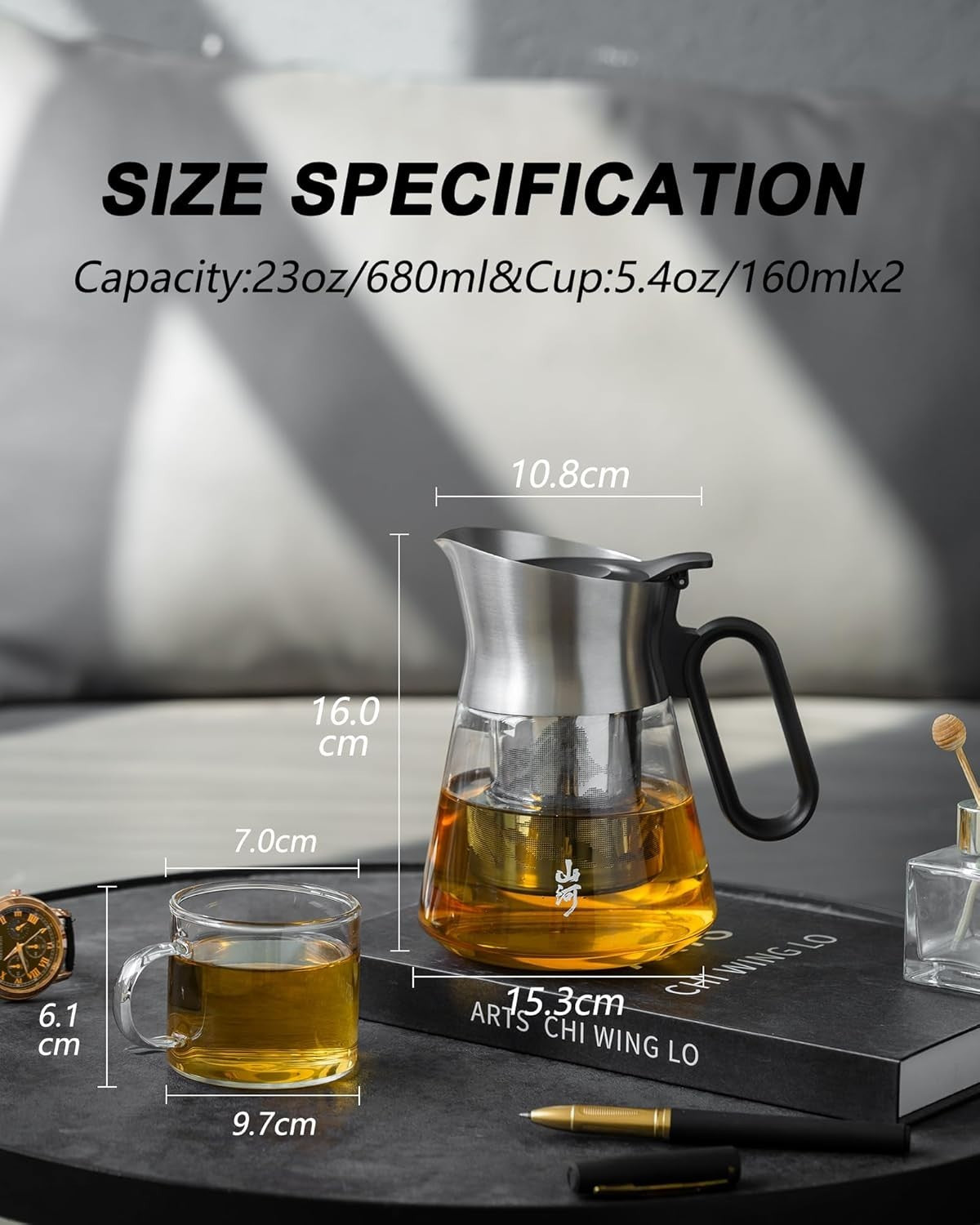 680ml Glass Teapot with Infuser & 2 Cups Loose Leaf Tea Set Clear