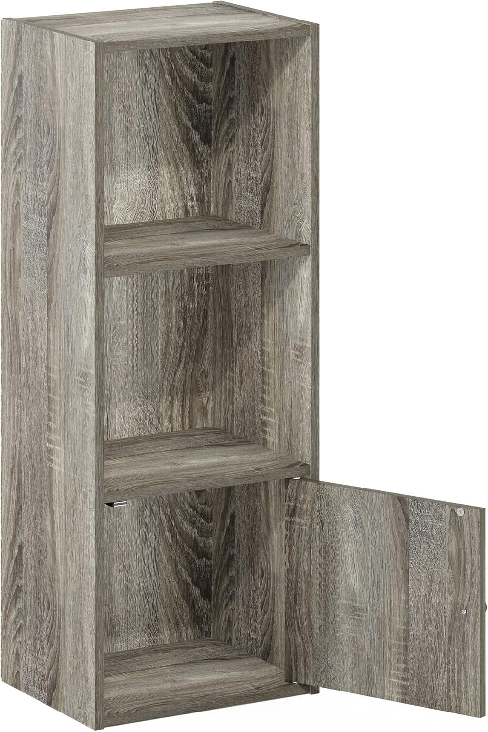 Modern 3-Tier Corner Shelf with 1 Door Cabinet – Durable Engineered Wood Storage