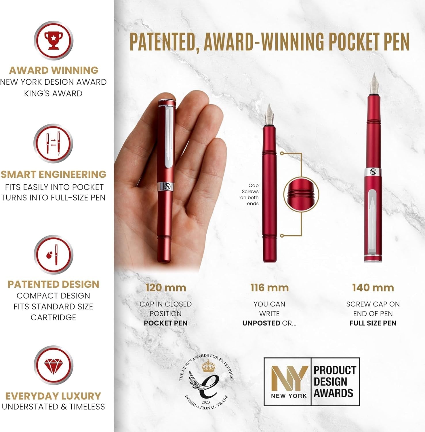 Luxury Fountain Pen Fine Nib Matt Red Chrome Gift Box Set