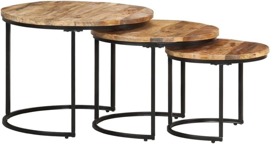 3PCS Wood Nesting Coffee Table Set Round Tray End Side Tables Modern Natural