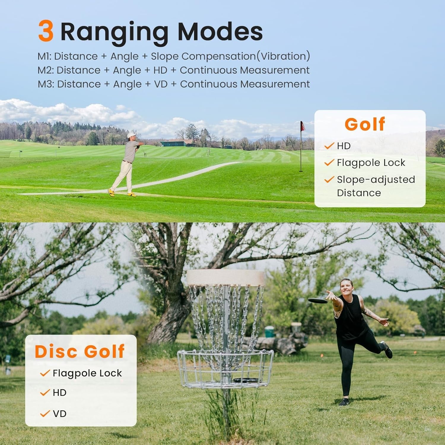 Golf Rangefinder 1200 Yards Slope Flag Lock Vibration HD LCD Rechargeable