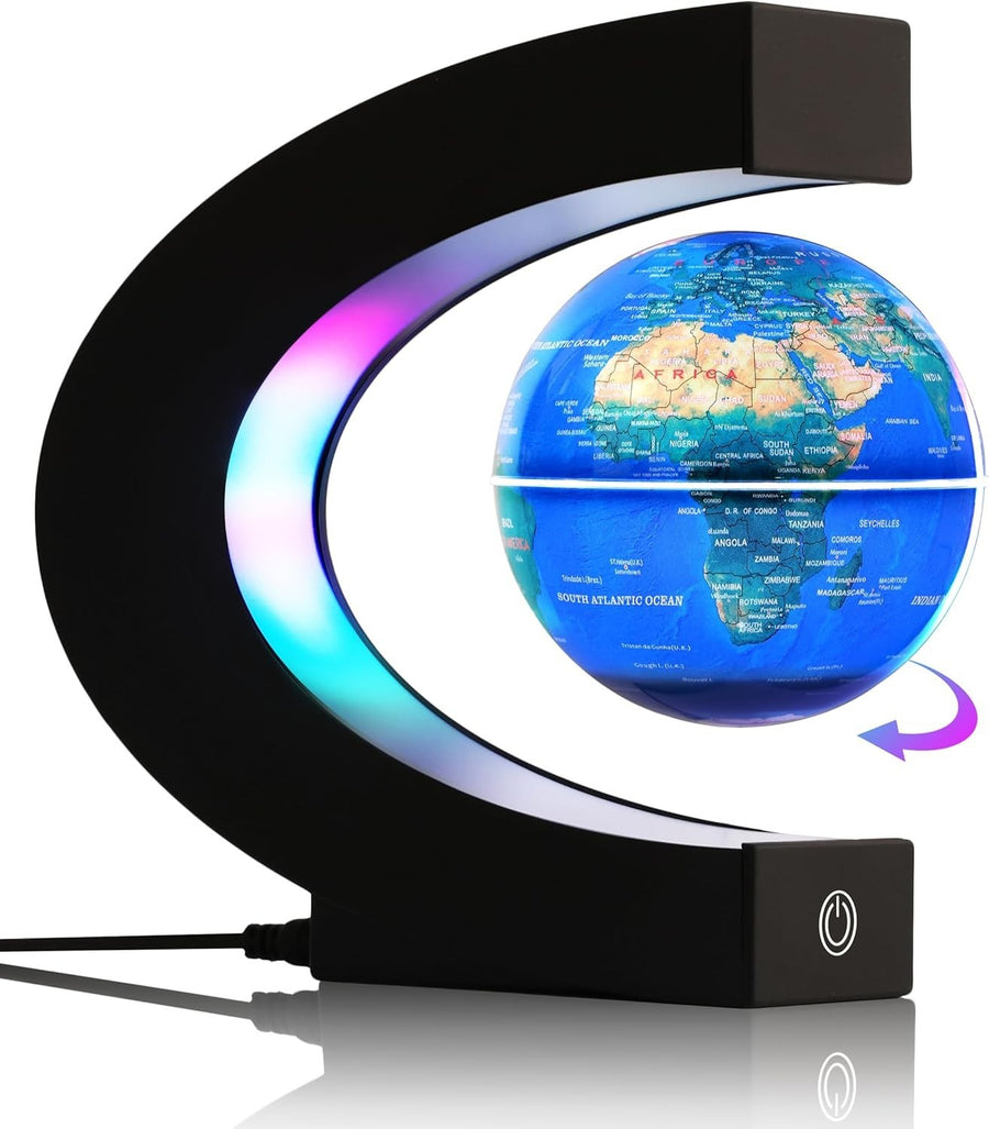 Magnetic Levitating Globe Blue Color-Changing 7-Color LED Floating Lamp