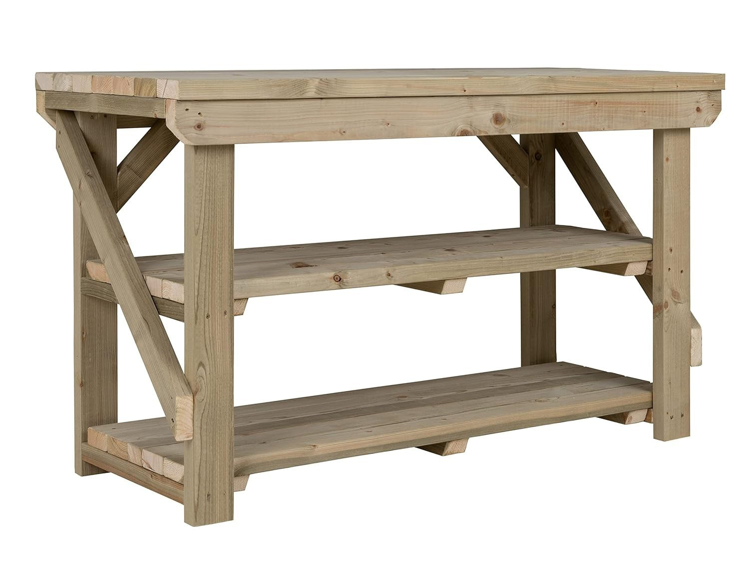 5ft Heavy Duty Pressure Treated Wooden Workbench Double Shelf Indoor Outdoor