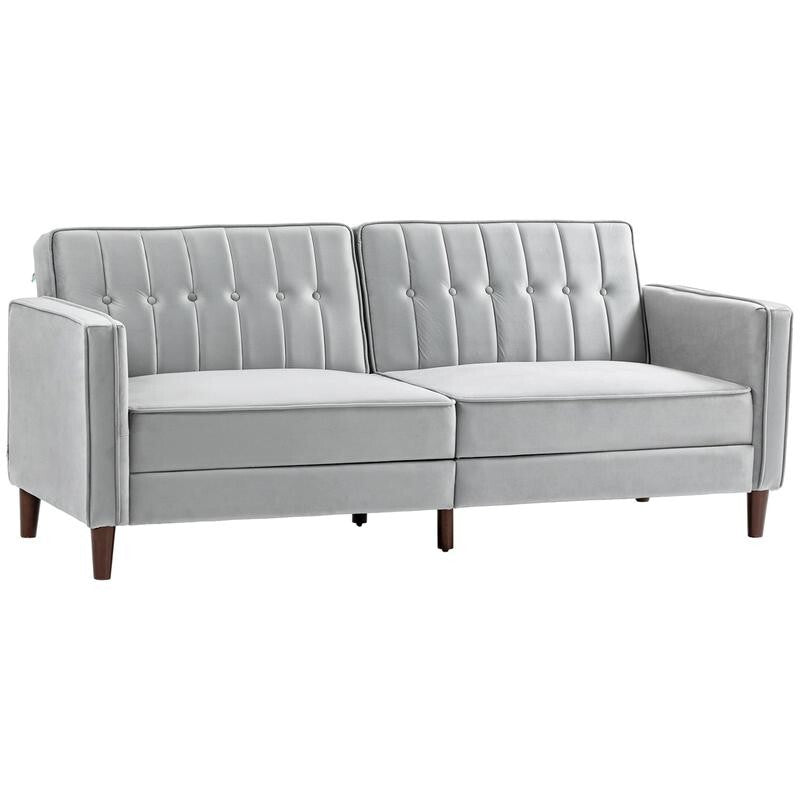 3 Seater Velvet Sofa Bed Light Grey Click Clack Couch Split Back Guest Bed