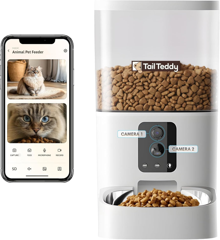 Smart Cat Feeder Dual Camera AI Detection WiFi App Control 6L Auto