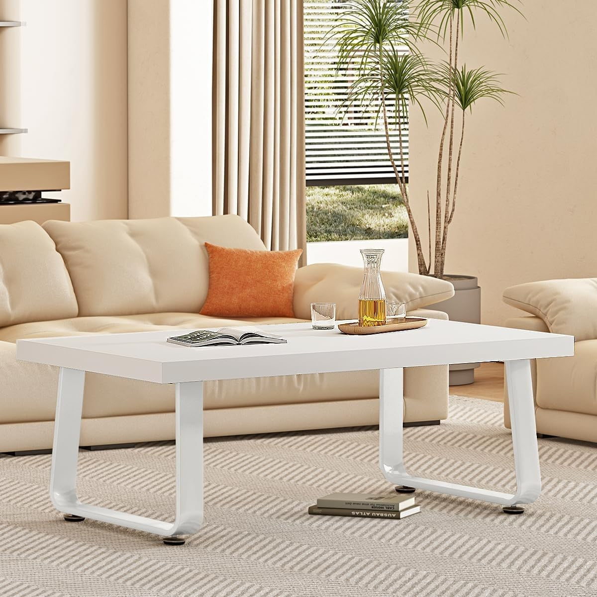 Modern White Oak Coffee Table 100cm Metal Frame Minimalist Living Room