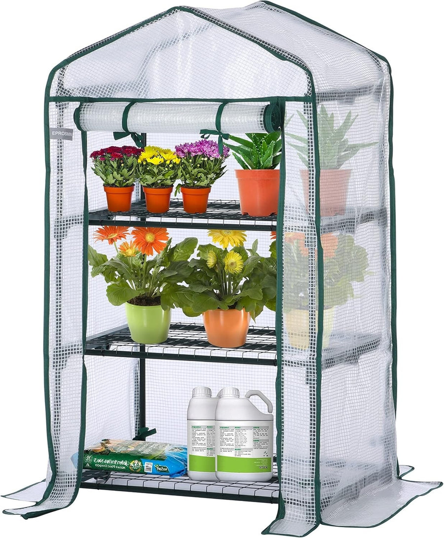 Mini Greenhouse 3 Shelves | Reinforced Waterproof PE Cover | Steel