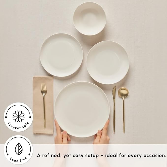 24pc White Bone China Dinner Set for 6 Plates Bowls Elegant Tableware