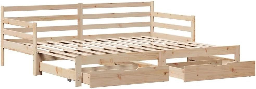 Solid Pinewood Home & Garden Daybed with Trundle & Drawers 80x200 cm