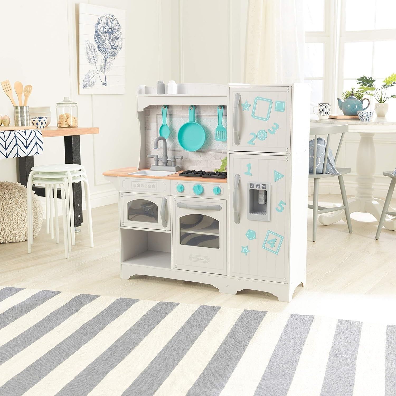 Wooden Kids Play Kitchen Ice Maker Fridge Magnets Grey Toy Set