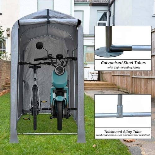 Outdoor Bike Storage Shed Tent Waterproof PE Shelter with Steel Frame Grey