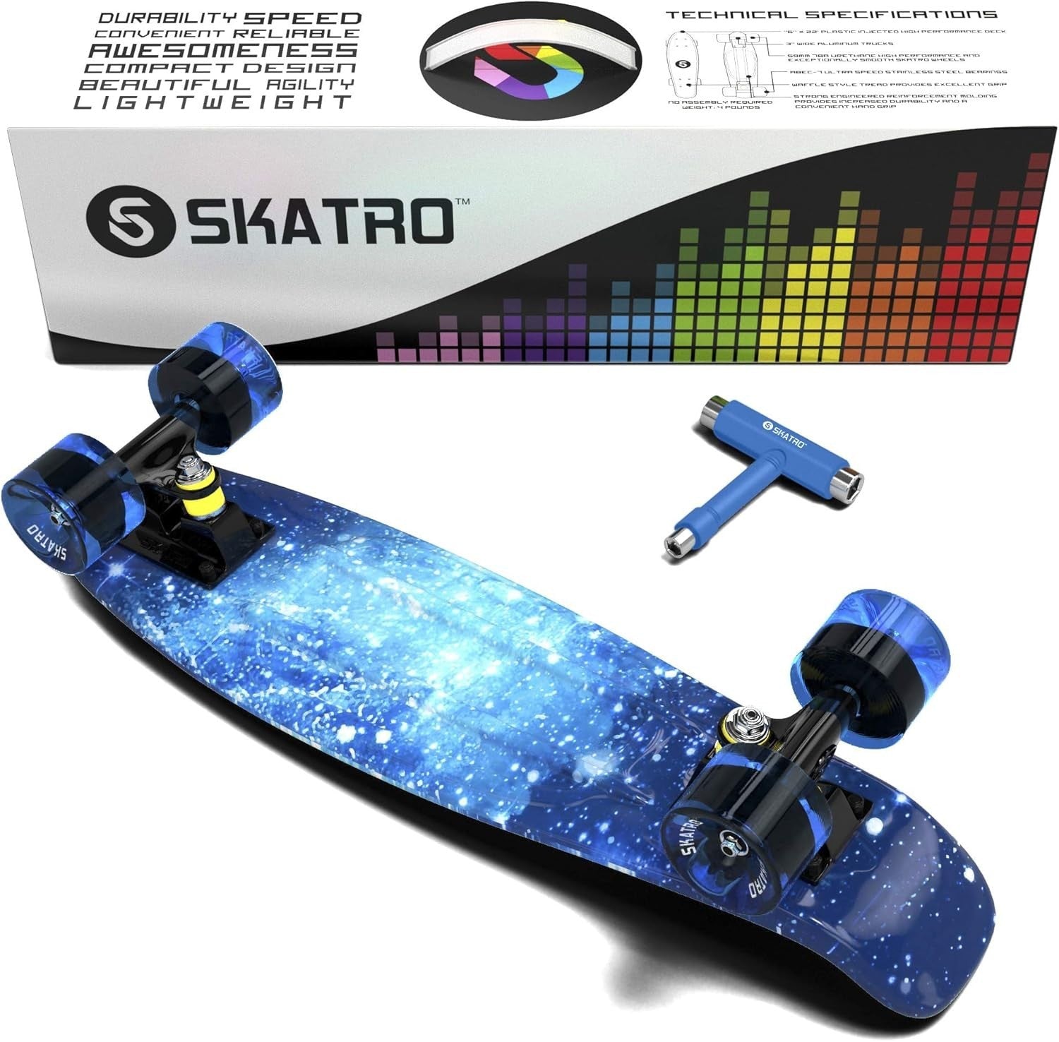 22" Mini Cruiser Skateboard Milky Way Plastic Aluminum Complete