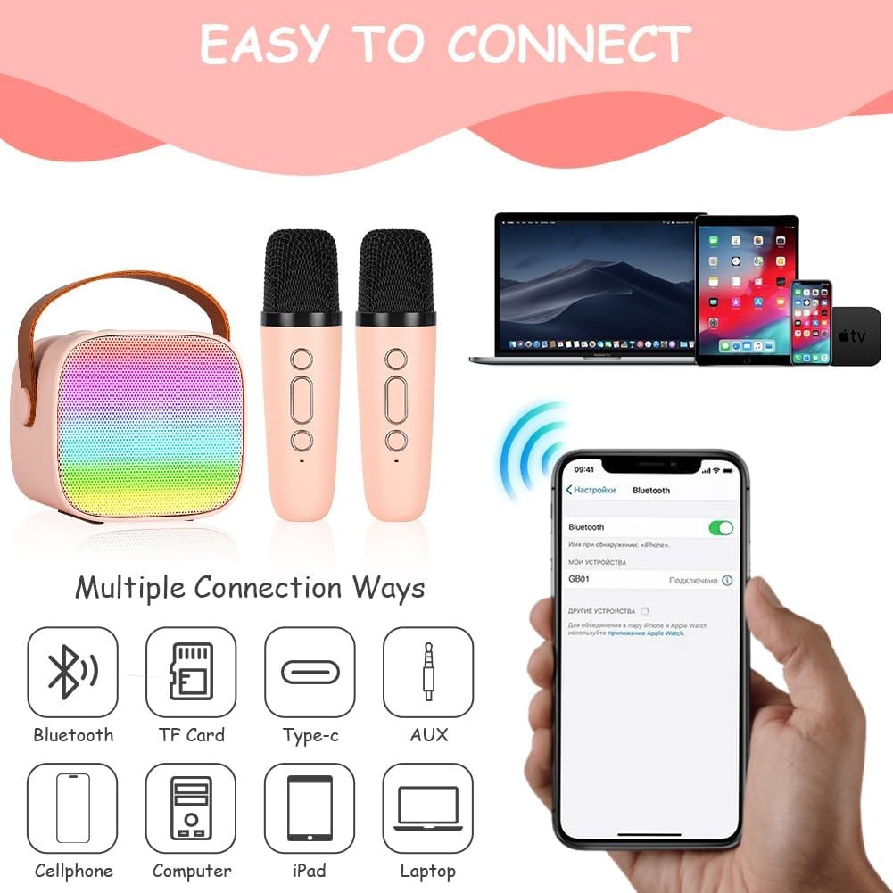 Ainiv Karaoke Machine for Kids & Adults 2 Wireless Mics Bluetooth LED