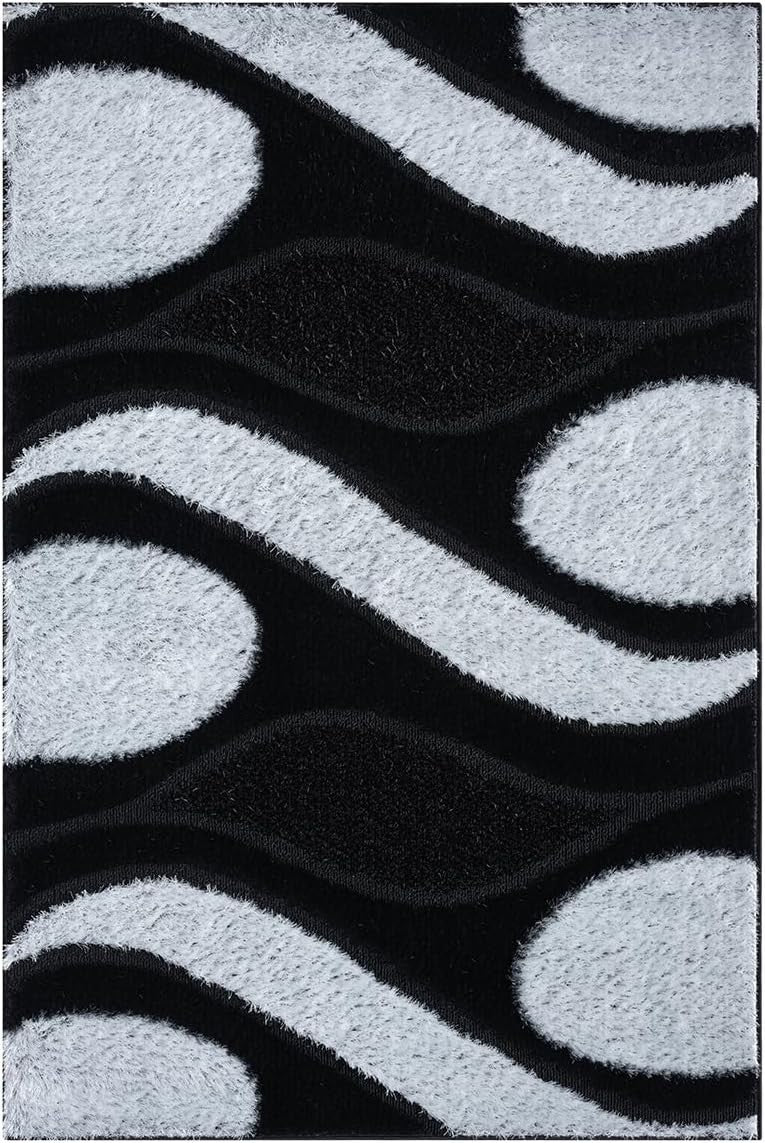Large Black White Shaggy Area Rug 160x230cm Washable Non Slip Floor Carpet