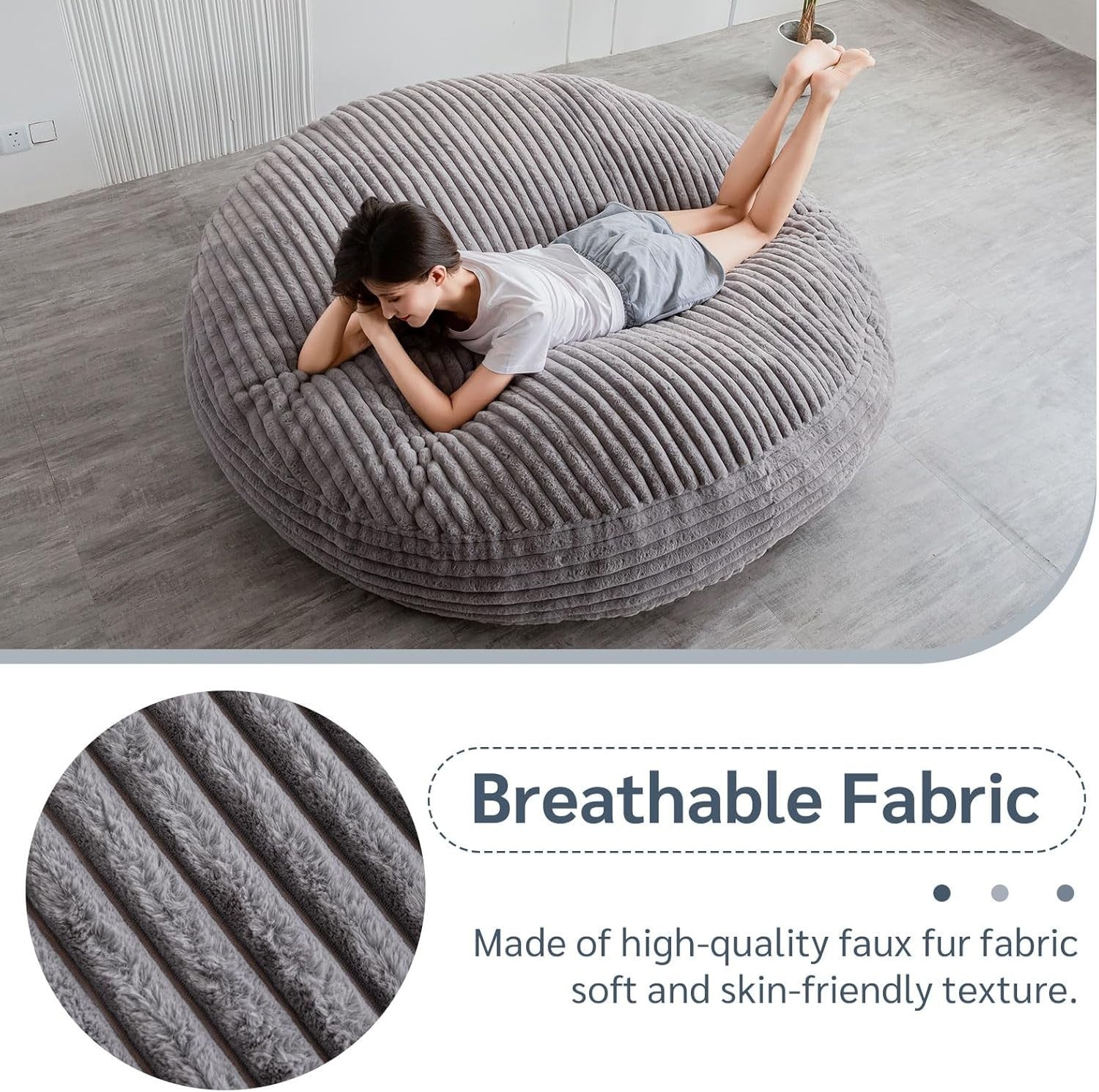 Giant Faux Fur Bean Bag Sofa Chair Bed Grey Adults Couples Lounge Seat
