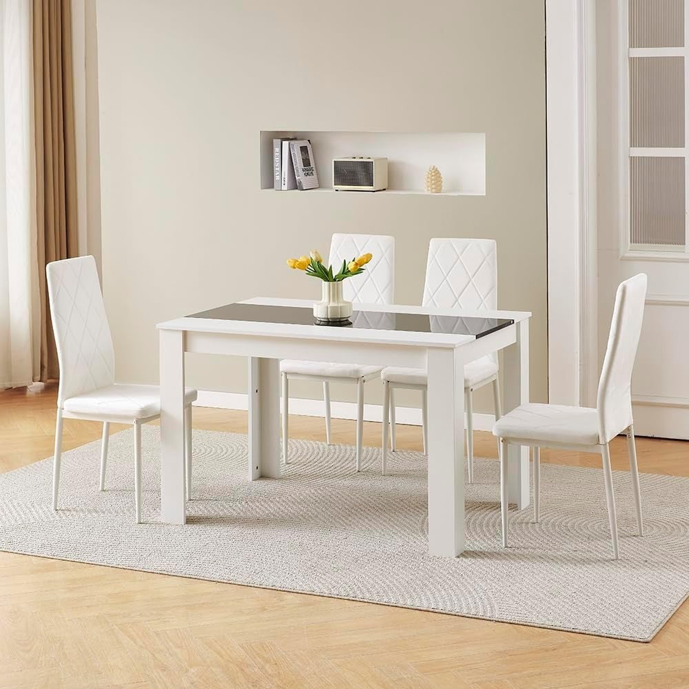 White Dining Table Set 4 Chairs Modern Space Saving Kitchen Furniture