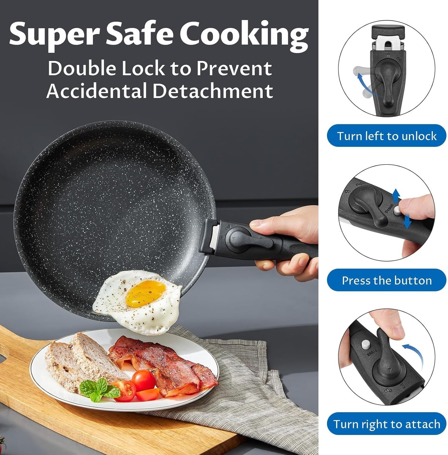 10pcs Induction Cookware Set Non-Stick Pans & Pots with Detachable Handles