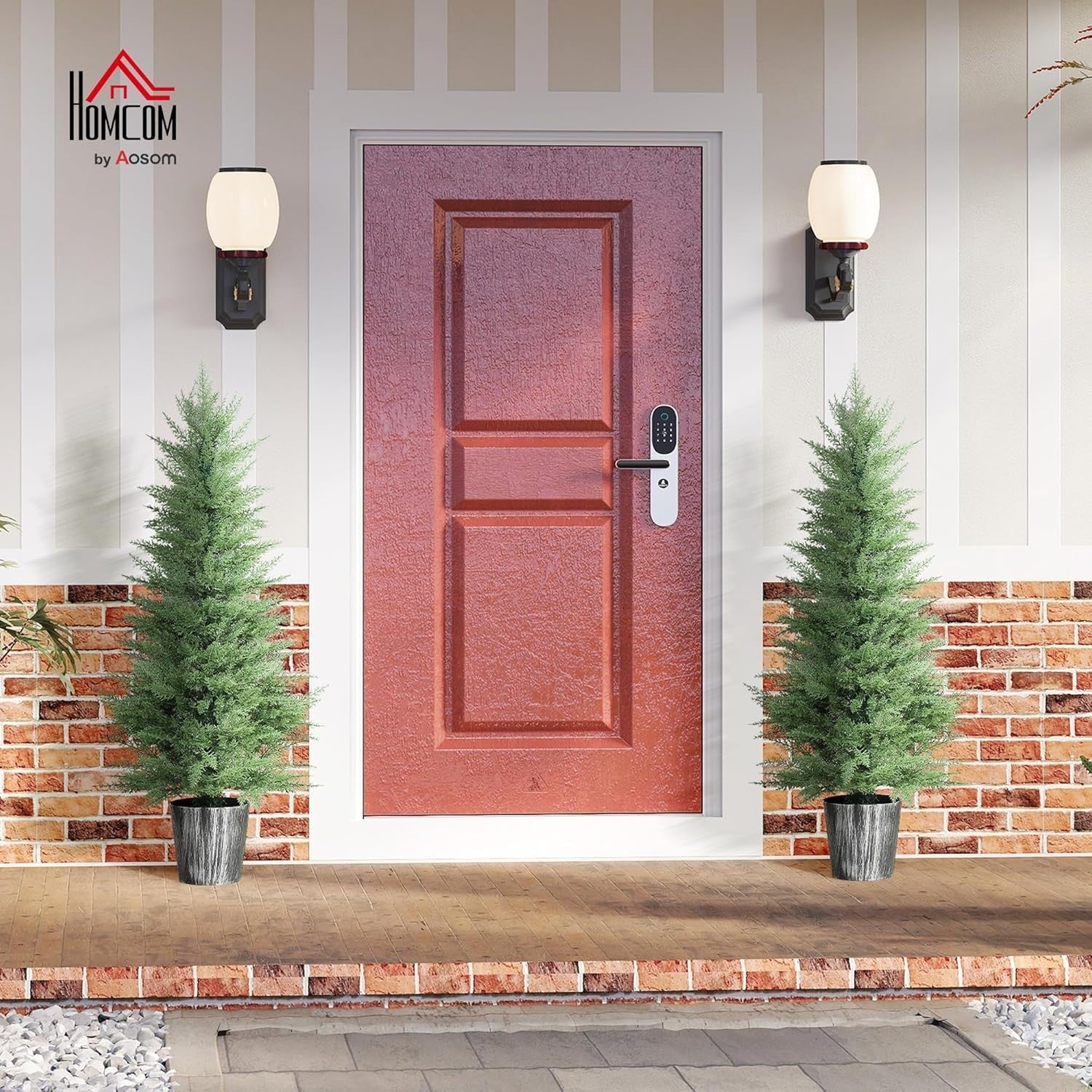 Set of 2 135cm Artificial Cypress Trees UV Resistant Faux Plants w/ Pots Decor