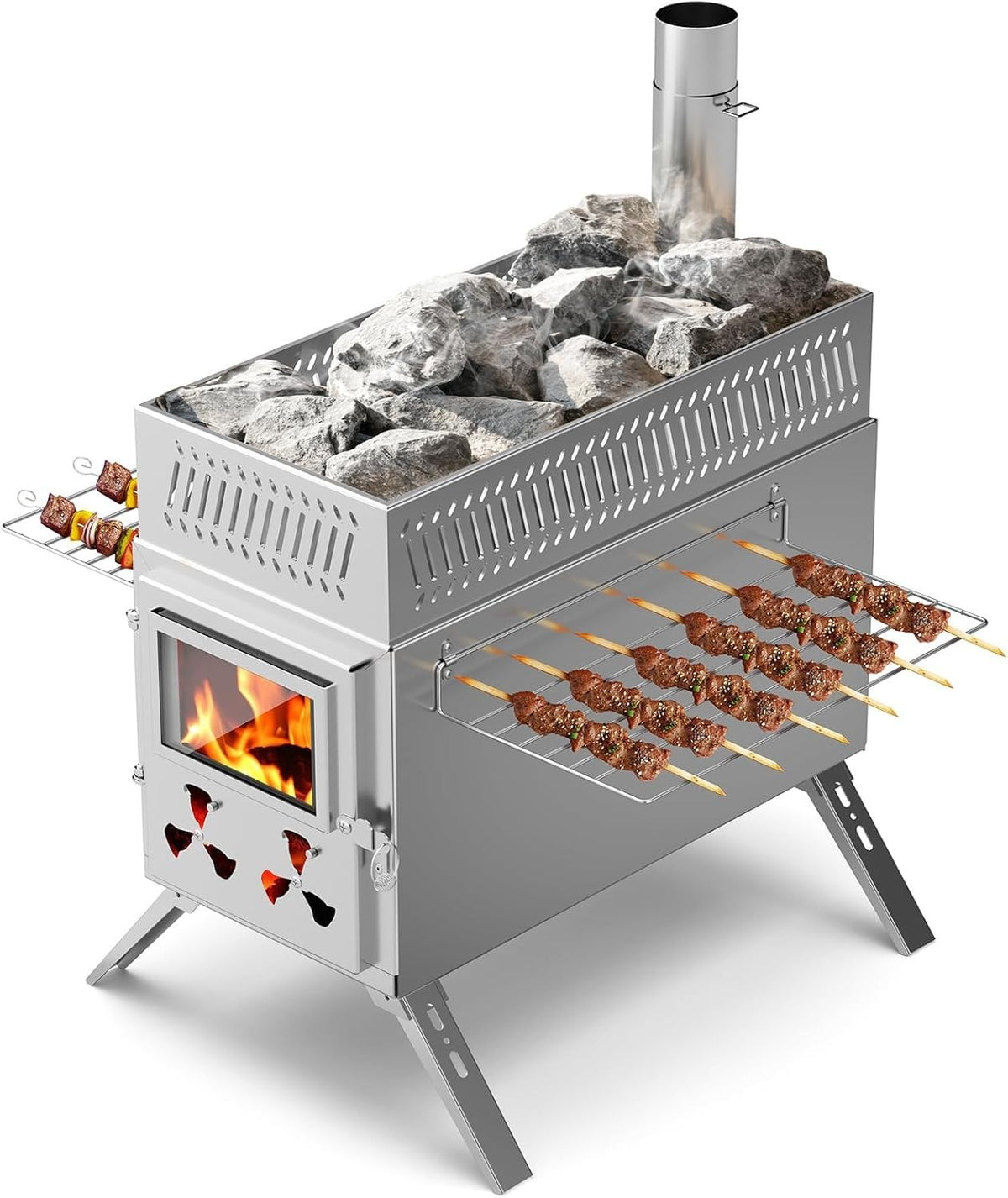 Rocket Sauna Hot Tent Stove w/ 8 Chimney Pipes – Portable Outdoor Heating & Cook