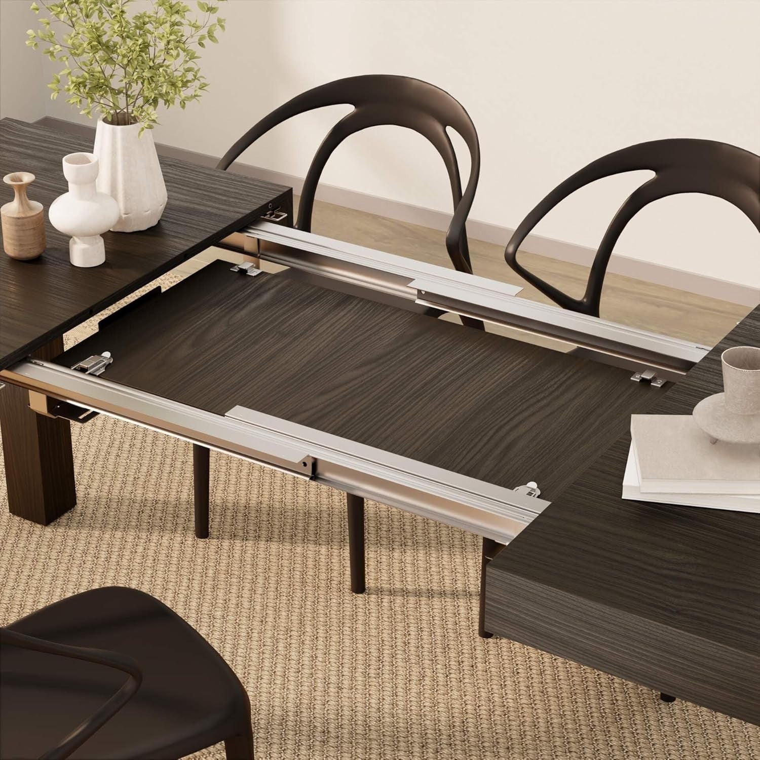 Extendable Dark Walnut Dining Table 8Seater Wood Modern SpaceSaving 120-200cm