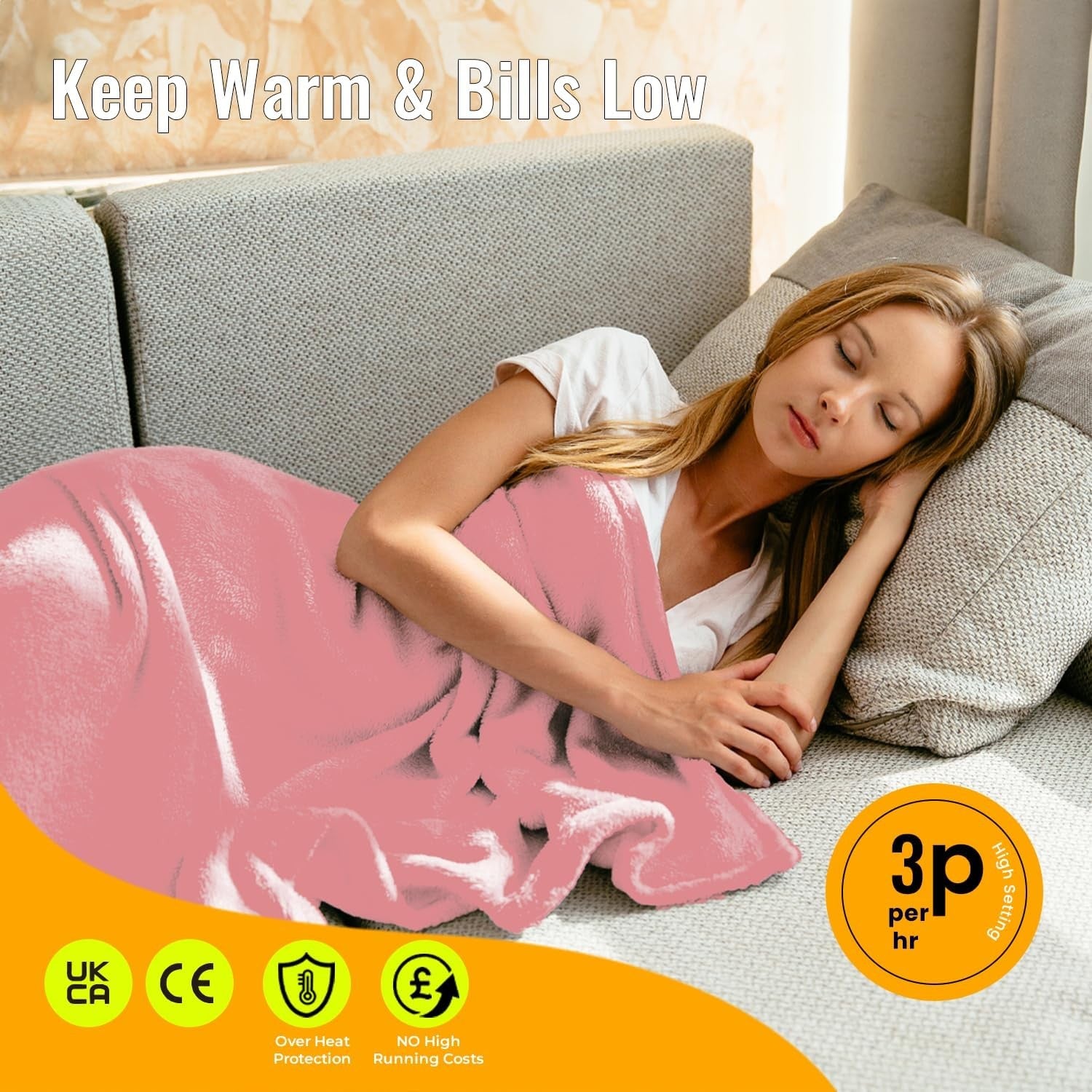 Electric Heated Throw Blanket 160x130cm Fleece 9 Heat Washable