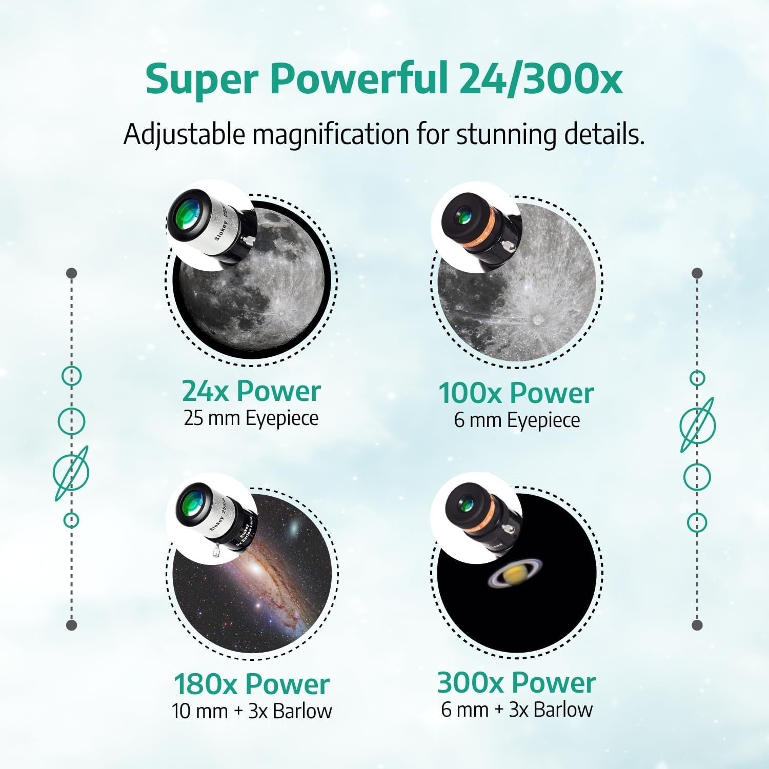 Portable White 24x-300x Telescope for Kids & Adults Stargazing Travel