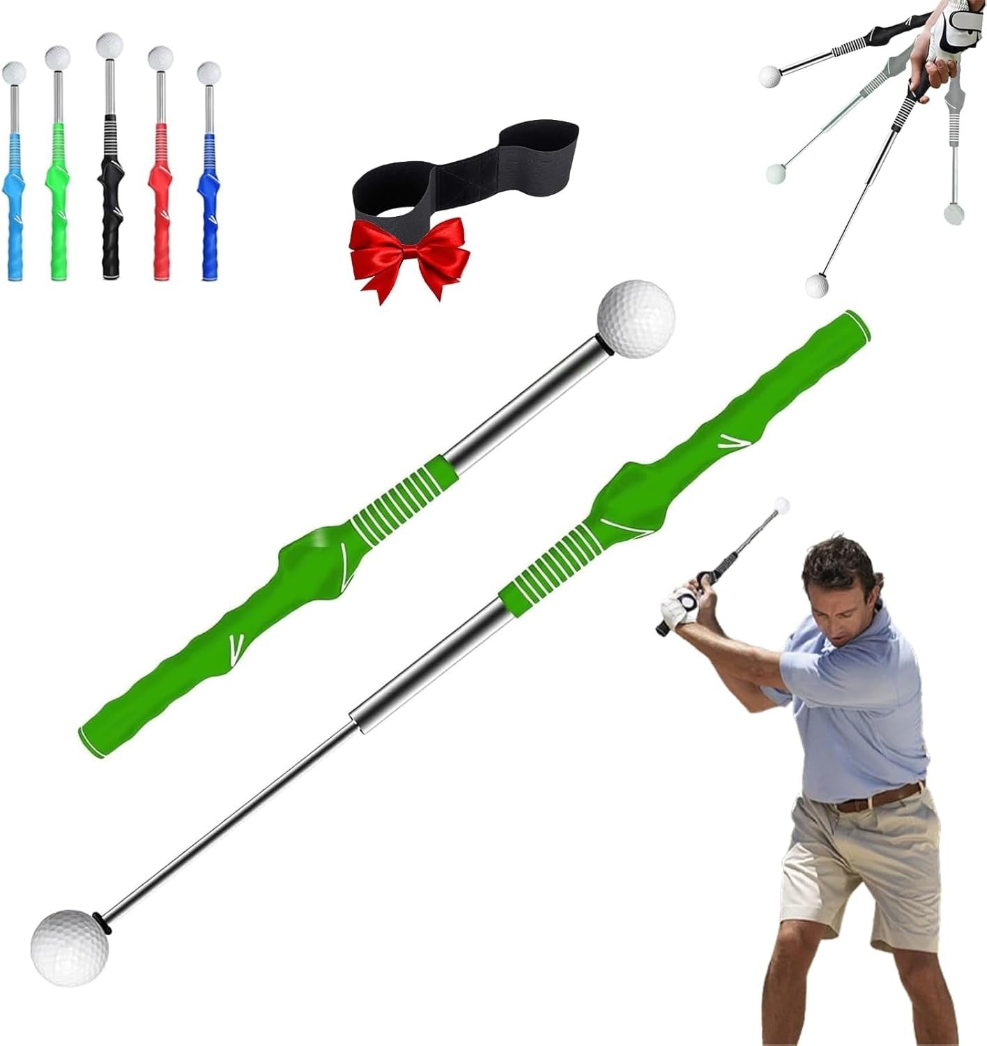 Telescopic Golf Swing Trainer Club Grip Aid Click  Green