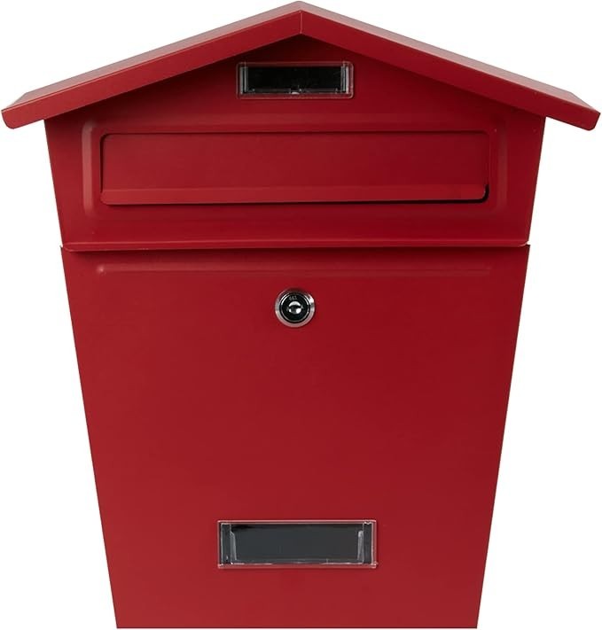 Wall Mounted Lockable Mailbox Red Waterproof Secure Post Box Large Capacity