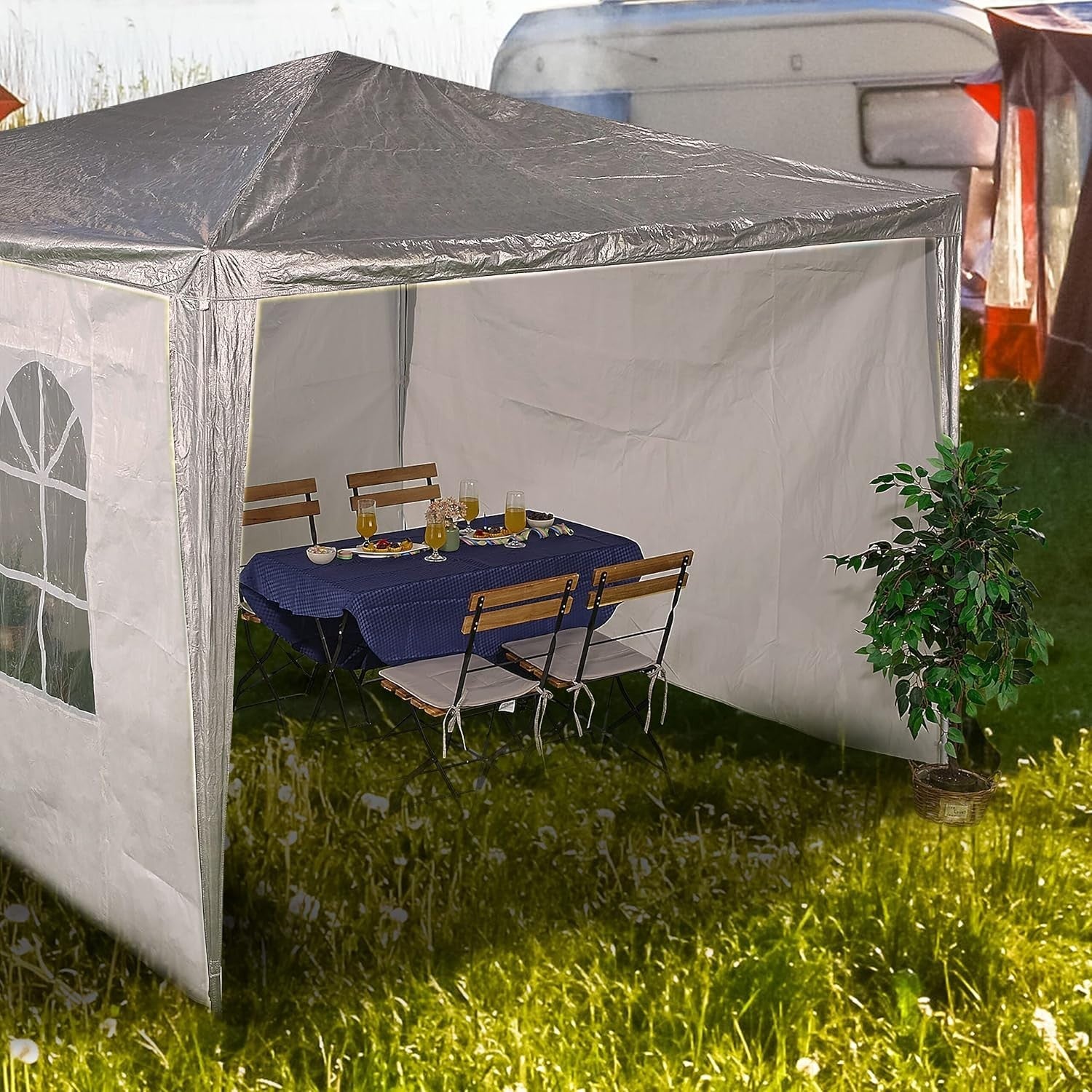 Gazebo Side Panels 3pc Set 2x3m Waterproof Party Tent Walls w/ Window White