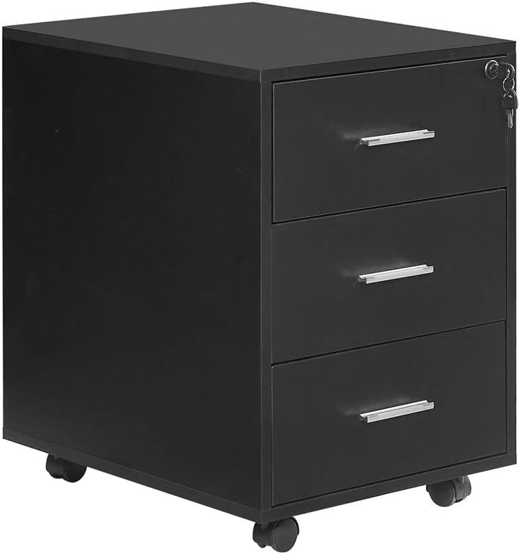 3 Drawer Mobile File Cabinet Lockable A4 Under Desk Storage on Wheels