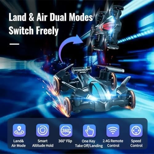 2-in-1 Land-Air RC Drone & Car, Headless Mode, 360° Flips, Kids Toy