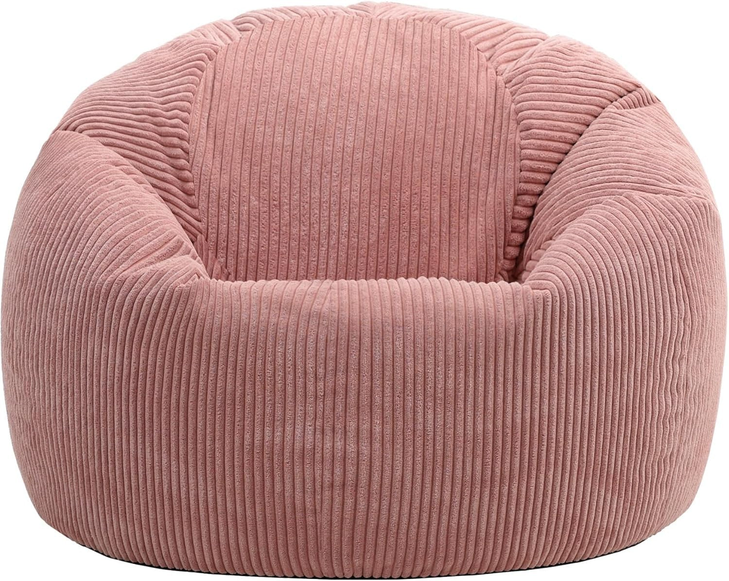 2x Pink Cord Bean Bag Chairs Set Modern Comfy Lounge Seat for Living Room