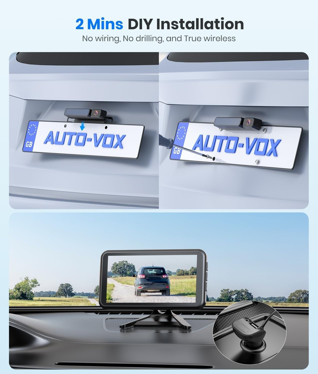 Solar Wireless Reversing Camera Kit 1080P 5" Monitor Dual Cam