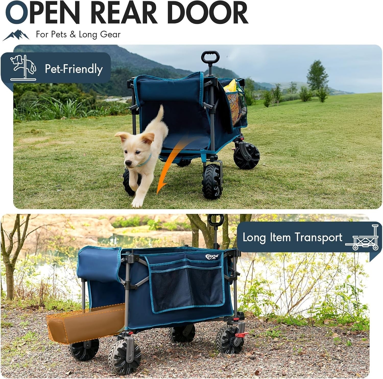 Blue 350L XXL Folding Beach Trolley Heavy Duty Wagon w/ Canopy & Tailgate