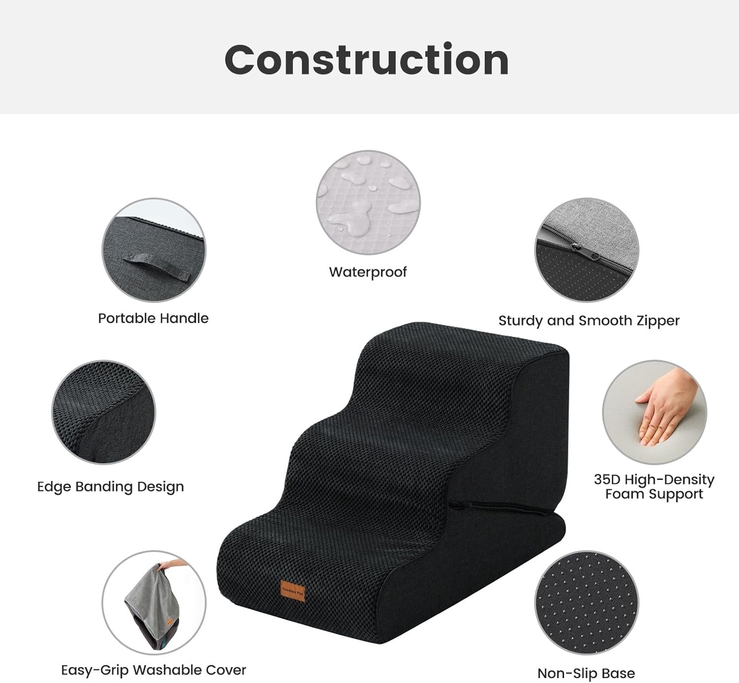 Adjustable 3 Step Dog Stairs Pet Ramp Non Slip Washable Black Grey