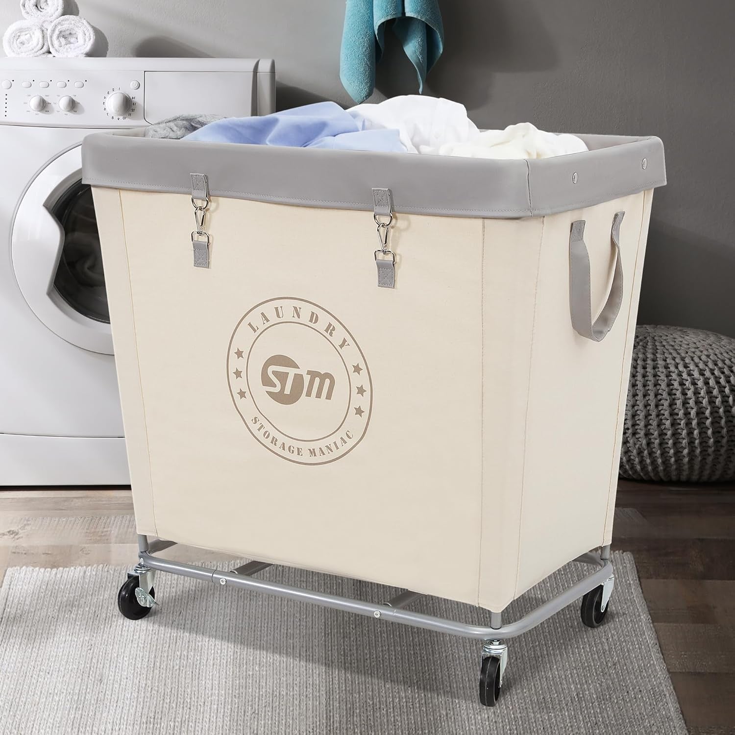 320L Industrial Laundry Hamper on Wheels | Heavy-Duty Cart | Large Canvas Bin