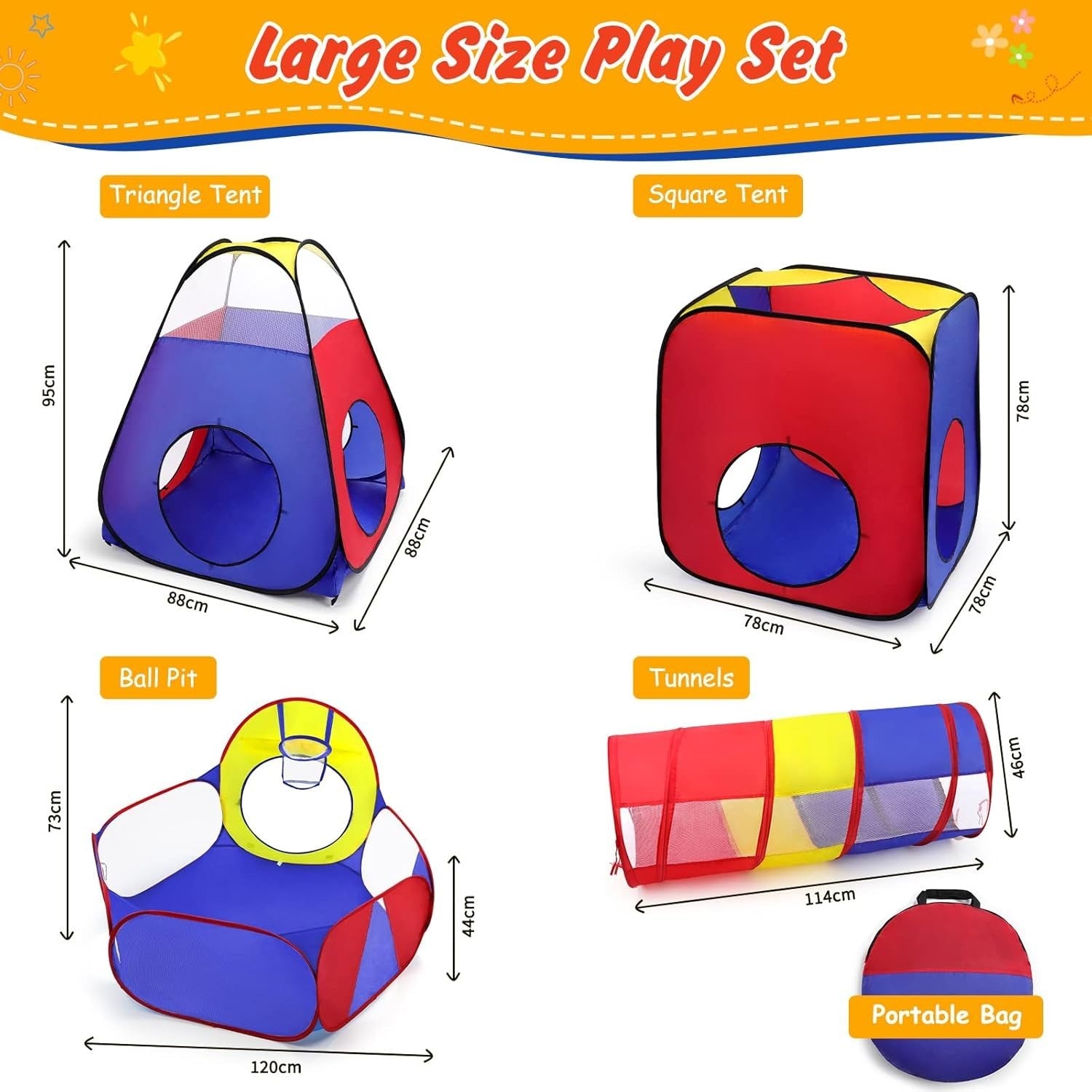 Kids 5in1 Pop Up Play Tent Tunnel & Ball Pit Indoor Outdoor