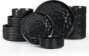 12pc Matte Black Stoneware Dinner Set Plates Bowls Modern Service for 4
