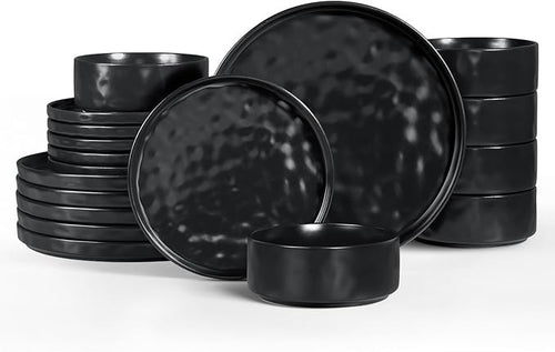 12pc Matte Black Stoneware Dinner Set Plates Bowls Modern Service for 4