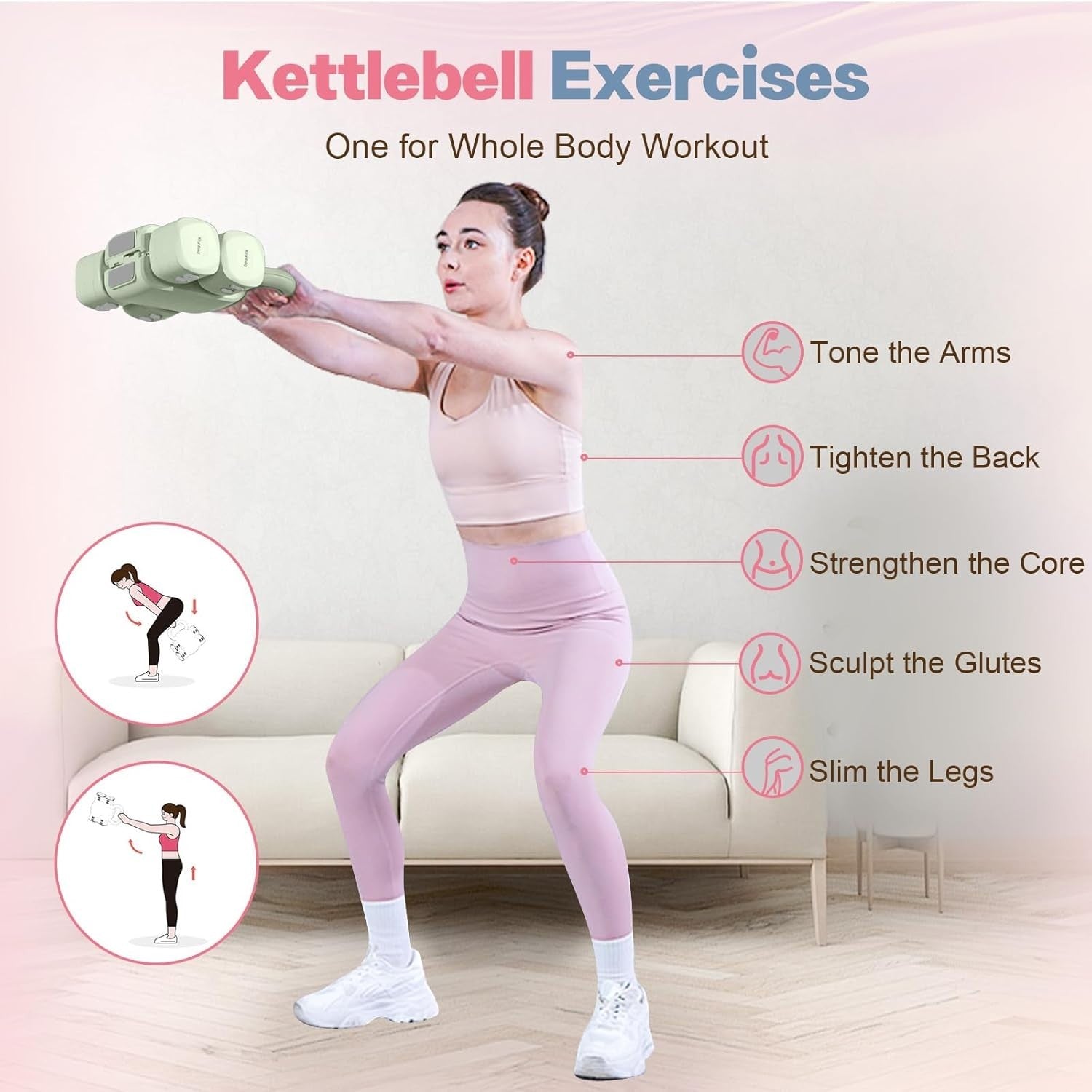 4-in-1 Adjustable Dumbbell Set 2–5.5LB Each Kettlebell Combo Home Gym