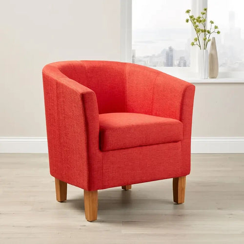 Orange Fabric Tub Chair Armchair with Wood Legs Lounge Bedroom Seat