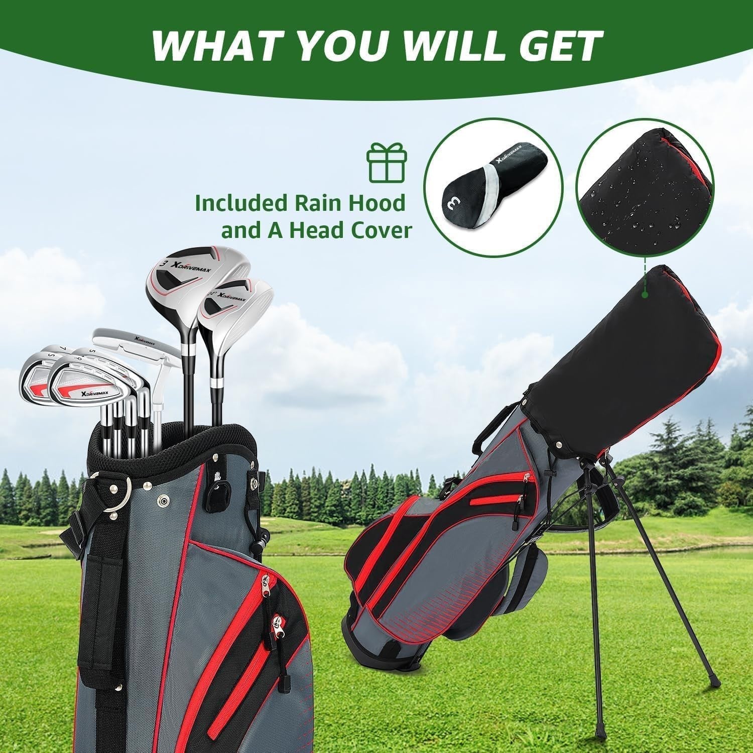 8 Piece Golf Club Set Left Hand Stand Bag Fairway Hybrid Irons Putter
