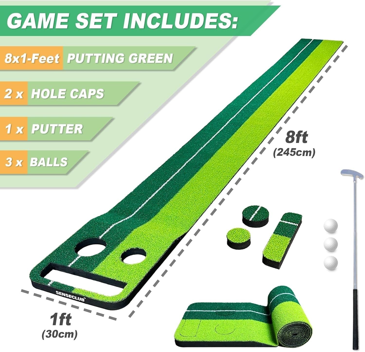 Indoor Golf Putting Mat 7ft Practice Green Foldable Training Game Set