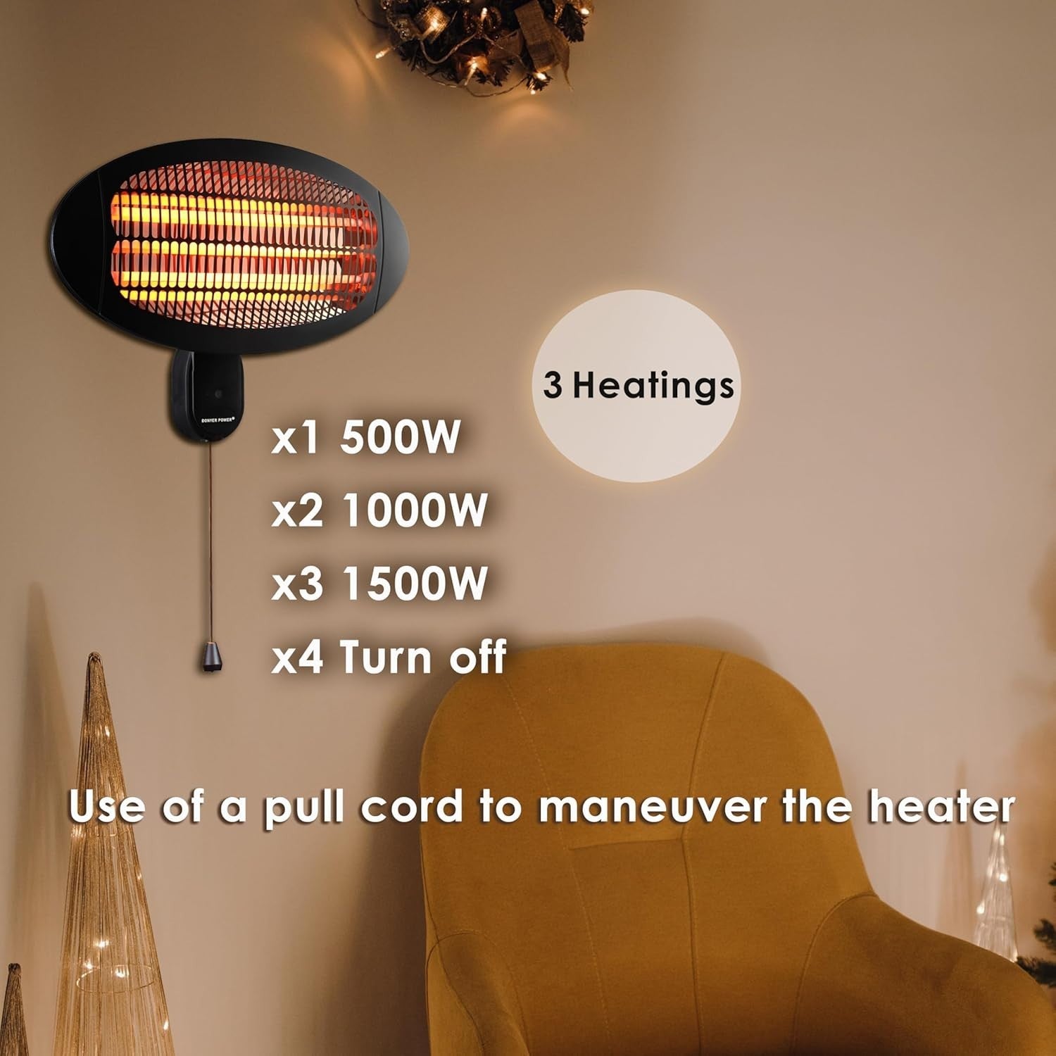 Wall-Mount Quartz Heater 2000W IPX4 Waterproof Outdoor Patio Safe Heat