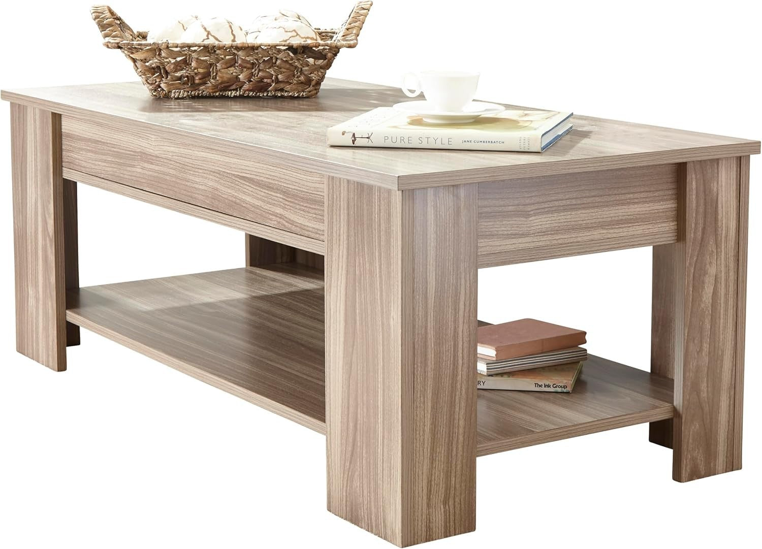 Lift Top Coffee Table with Hidden Storage & Shelf – Walnut Modern Space Saver