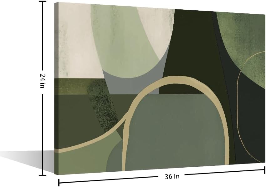 Mid Century Modern Canvas Wall Art Dark Green Geometric 90x60
